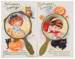 HALLOWEEN MIRROR THEME LOT OF FOUR EMBOSSED SERIES POSTCARDS.