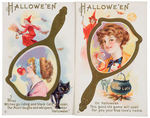 HALLOWEEN MIRROR THEME LOT OF FOUR EMBOSSED SERIES POSTCARDS.