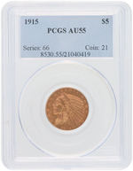 HALF EAGLE INDIAN HEAD 1915 $5 GOLD COIN PCGS AU55.