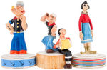 COMIC STRIP CHARACTER SEVEN PIECE FIGURAL CERAMIC MUSIC BOX LOT.