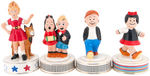 COMIC STRIP CHARACTER SEVEN PIECE FIGURAL CERAMIC MUSIC BOX LOT.