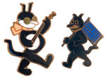 KRAZY KAT FOUR ENAMEL ON BRASS PINS PLUS BUTTON C. 1912-1920s.