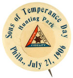 "SONS OF TEMPERANCE DAY" RARE 1906 BUTTON.