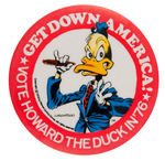 "HOWARD THE DUCK" COMPLETE EIGHT BUTTON SET FROM 1986 PLUS HIS 1976 CAMPAIGN BUTTON.