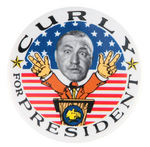 THREE STOOGES "CURLY FOR PRESIDENT" 1988 BUTTON.