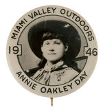 ANNIE OAKLEY WITH RIFLE REAL PHOTO BUTTON ISSUED FOR 1946 OHIO EVENT.