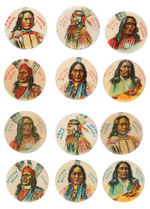 FAMOUS AMERICAN INDIANS CIRCA 1900 PAIR OF BUTTON SETS INCLUDING SITTING BULL.