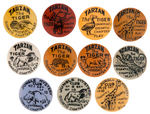 "TARZAN THE TIGER" EIGHT RARE SERIAL BUTTONS PLUS THREE ADDITIONAL FROM SERIAL "JUNGLE MYSTERY."