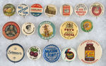 NICE GROUP OF GRAPHIC ADVERTISING BUTTONS PROMOTING SWEETS.