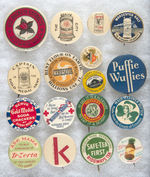 FOOD ADVERTISING NICE GROUP OF 17 PRODUCT BUTTONS MOST 1930s AND EARLIER.