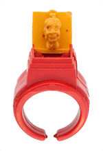 HOWDY DOODY "POLL PARROT" JACK-IN-THE-BOX RING WITH YELLOW TOP.