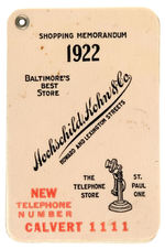 "BALTIMORE'S BEST STORE HOCHSCHILD, KOHN & CO." CELLO-COVERED MEMO BOOKLET.