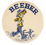 "BEEBER" PHILADELPHIA JUNIOR HIGH BUTTON WITH HUCK FINN-LIKE CHARACTER.