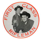 RARE AUSTRALIAN BUTTON PRODUCED FOR THE TV WESTERN "RIFLEMAN" WITH DESIGNATION "FIRST CLASS."