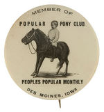 "MEMBER OF POPULAR PONY CLUB" PUBLICATION BUTTON.