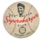 CAR SPONSORED "GEE" WALKER BASEBALL PLAYER 1937 CLUB BUTTON.