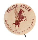 RARE FIRST SEEN GENE AUTRY BUTTON FOR "POLICE RODEO BUFFALO JUNE 17-22 1941."