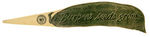 "BURPEE'S SEEDS GROW" CELLULOID LETTER OPENER DEPICTING LIMA BEAN POD.