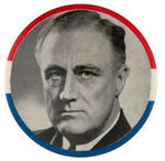 FRANKLIN ROOSEVELT HUGE CLOSE-UP LARGE CAMPAIGN BUTTON.