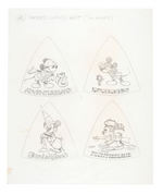 DISNEY FLOPPY HATS GROUP OF 14 ORIGINAL ART DESIGNS.