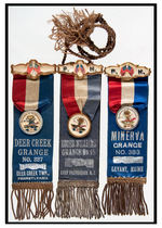 "PATRONS OF HUSBANDRY" TRIO OF EARLY GRANGE RIBBON BADGES.