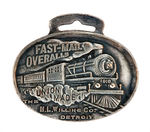 "FAST-MAIL OVERALLS/UNION MADE" SILVERED BRASS WATCH FOB.