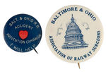 BALTIMORE AND OHIO RAILROAD POCKET MIRROR PLUS FOUR BUTTONS.