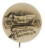 "FIRESTONE COLUMBUS" BEAUTIFUL REAL PHOTO BUTTON ILLUSTRATING CAR.