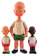 "HENRY" PAINTED BISQUE FIGURE TRIO.