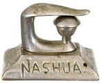 "NASHUA HOOK" NICKEL PLATED BRASS FIGURAL PAPERWEIGHT.