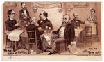 RARE 1888 TRADE CARD SHOWS BELVA LOCKWOOD PLUS SIX CANDIDATES OF PROHIBITION/GOP/DEMS PARTIES.