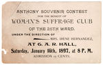 WOMAN'S SUFFRAGE CLUB 1897 CARD PROMOTING SUSAN B. ANTHONY CONTEST.