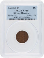 1C LINCOLN PENNY 1922 NO D PCGS XF40 STRONG REVERSE.