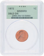 1C LINCOLN PENNY 1972 PCGS MS66RD DOUBLED DIE.