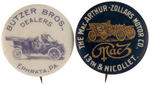 EARLY AUTO DEALER BUTTON PAIR PICTURING AUTOS.