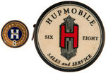 "HUPMOBILE" ENAMEL ON BRASS LAPEL STUD PLUS WORKING CELLULOID TAPE MEASURE.