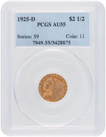 QUARTER EAGLE INDIAN HEAD 1925-D $2-1/2 GOLD COIN PCGS AU55.