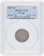 5C BUFFALO NICKEL 1937-D PCGS VF35 3-LEGGED BUFFALO.