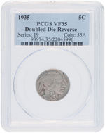 5C BUFFALO NICKEL 1935 PCGS VF35 DOUBLED DIE REVERSE.