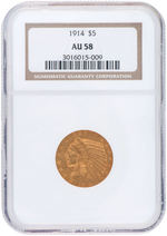 HALF EAGLE INDIAN HEAD 1914 $5 GOLD COIN NGC AU58.