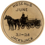 DES MOINES BUTTONS SHOWING FIRE HORSES PLUS 1910 "RED OAK" TRUCK.