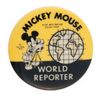 "MICKEY MOUSE WORLD REPORTER" SCARCE VICKS COUGH SYRUP PREMIUM BUTTON.