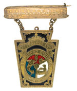 BEAUTIFUL ENAMEL AND BRASS 1903 CONVENTION BADGE "ORDER OF RAILWAY CONDUCTORS."