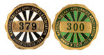 "NATIONAL RAILWAY APPLIANCES ASSOCIATION" PAIR OF ENAMEL ON BRASS STUDS WITH SERIAL NUMBERS.