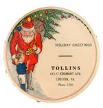 SANTA CLAUS WITH BOY CELLULOID COVERED RECORD BRUSH.