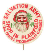 "SALVATION ARMY 1949" LARGE RARE SANTA BUTTON.