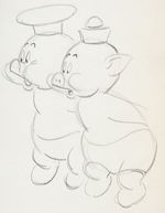 PRACTICAL PIG PENCIL DRAWING PAIR WITH THREE LITTLE PIGS.