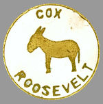 "COX-ROOSEVELT" ENAMEL ON BRASS LAPEL STUD.