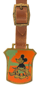 MICKEY MOUSE HUNTING WITH PLUTO BEAUTIFUL POCKET WATCH FOB.