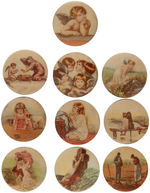 CAMEO PEPSIN GUM 1898 ERA AND EARLIER PAINTINGS ON BUTTONS.